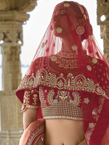 Ranas Red Raw Silk Bridal Wedding Lehenga