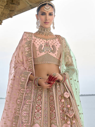 Ranas Peach Raw Silk Bridal Wedding Lehenga