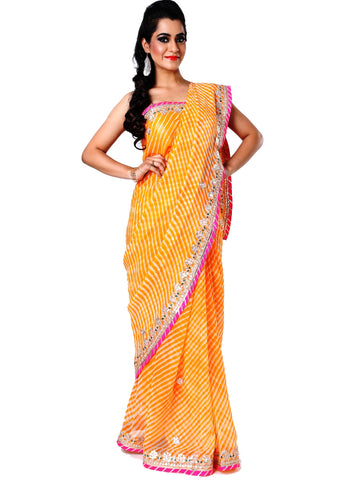 Ranas Orange Pure Georgette Gota Saree