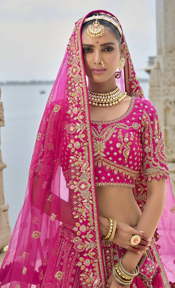 Ranas Pink Raw Silk Bridal Wedding Lehenga