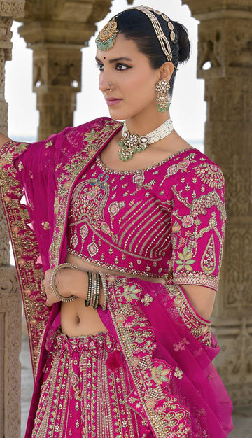 Ranas Pink Raw Silk Bridal Wedding Lehenga