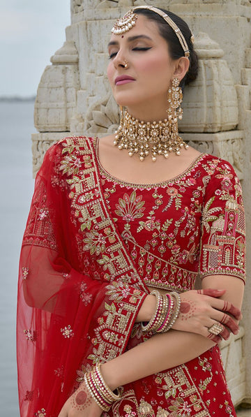 Ranas Red Raw Silk Bridal Wedding Lehenga
