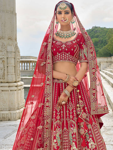 Ranas Red Raw Silk Bridal Wedding Lehenga