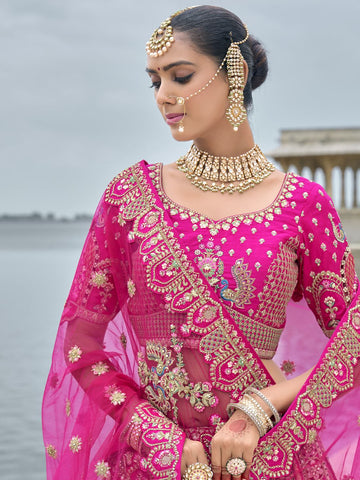Ranas Pink Raw Silk Bridal Wedding Lehenga