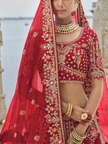 Ranas Red Raw Silk Bridal Wedding Lehenga