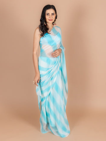Ranas Sky Blue & White Leheriya Saree