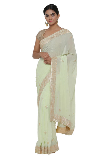 Ranas Pista Green Georgette Saree
