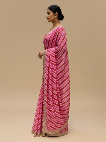 Ranas Red & Rani Color Leheriya Saree