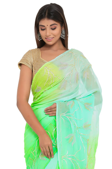 Ranas Green Shaded Chiffon Saree