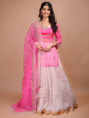 Ranas Crush Lehenga Set with Leheriya Dupatta