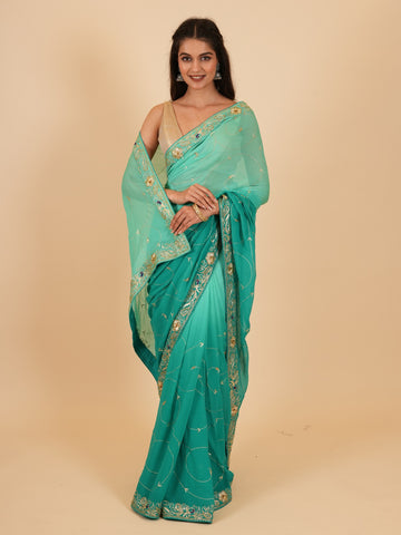 Ranas Rama Green Shaded Pure Chiffon Saree