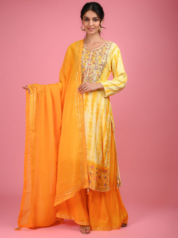 Ranas Yellow Shibori Sharara Set