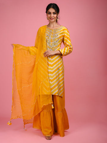 Ranas Yellow Leheriya Sharara Set