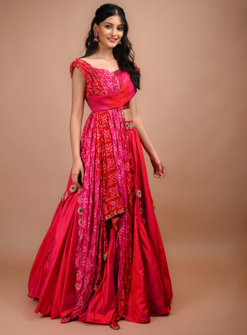 Ranas Mirror work Lehenga with stylized Drape Dupatta
