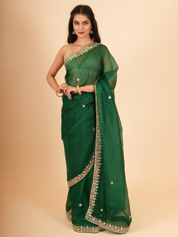 Ranas Bottle Green Gota work Saree