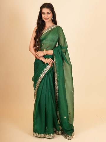 Ranas Bottle Green Gota work Saree