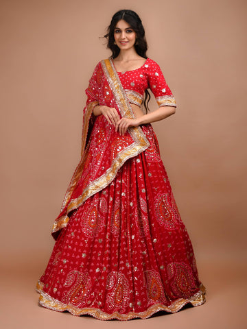 Ranas Red Bandhej Lehenga