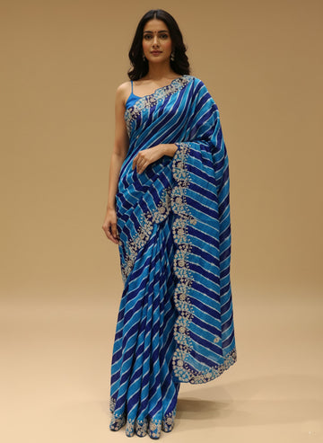 Ranas Blue Leheriya Pittan Work Saree