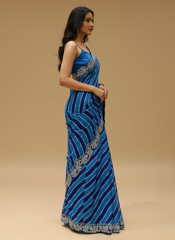 Ranas Blue Leheriya Pittan Work Saree