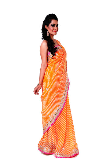 Ranas Orange Pure Georgette Gota Saree