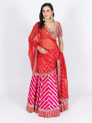 Ranas Red & Rani Leheriya Lehenga