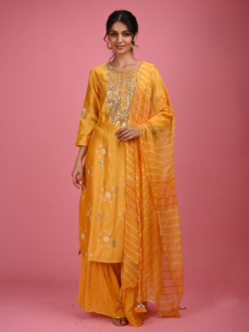 Ranas Yellow Bandhej Sharara Set