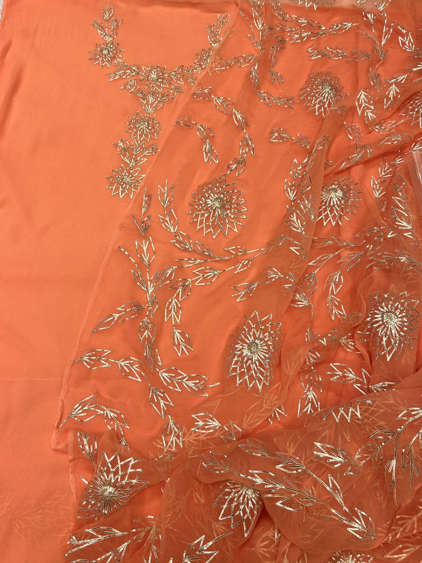 Ranas Peachish Orange color Unstitch Sikiya Gota Suit