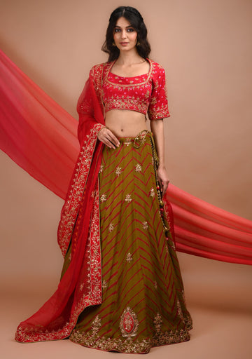 Ranas Mehendi Green Leheriya Lehenga