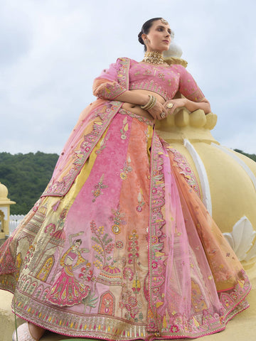 Ranas Shaded Multi Color Peach and Yellow Lehenga
