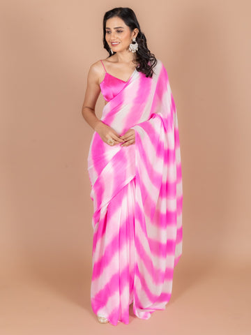 Ranas Pink & White Leheriya Saree