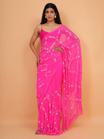 Ranas Pink Color Pure Chiffon Saree