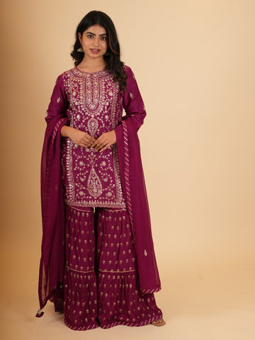 Ranas Wine color Pittan work Sharara