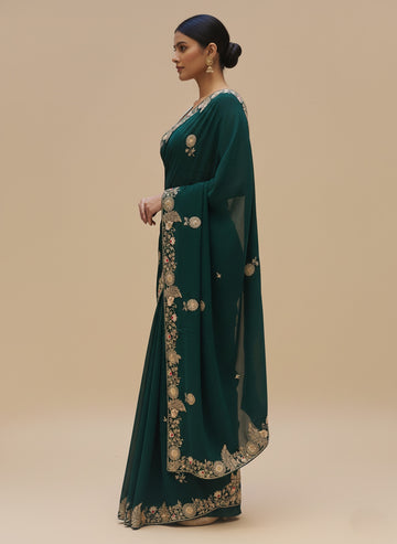 Ranas Pure Chiffon Aari & Sequine Work Saree