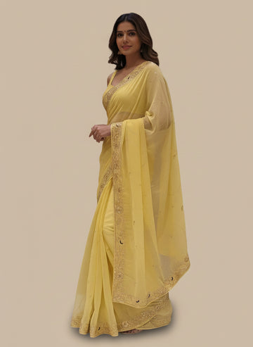 Ranas Pure Chiffon Aari & Sequine Work Saree