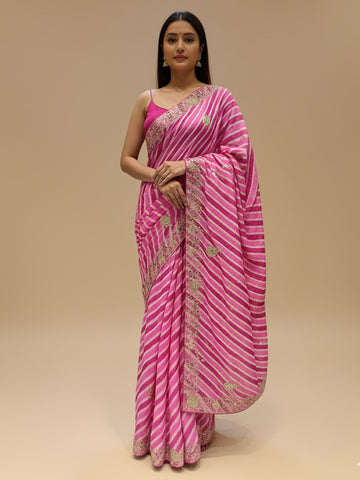 Ranas Pink & Rani Color Leheriya Saree