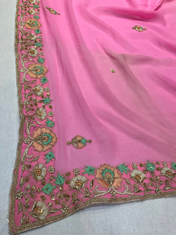 Ranas Pink Shaded Resham & Dori Work Saree