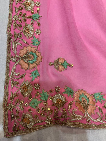 Ranas Pink Shaded Resham & Dori Work Saree