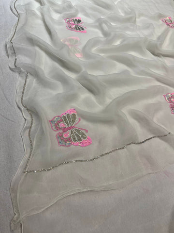 Ranas Moti & Sequins Work Chiffon Saree