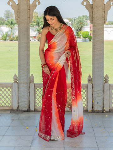 Ranas Red & White Shaded Saree