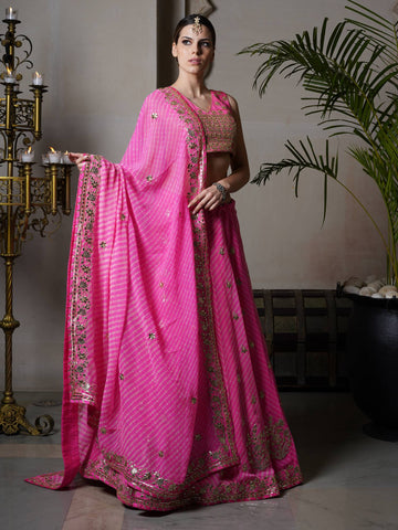 Ranas Pink Color Leheriya Mothda Lehenga