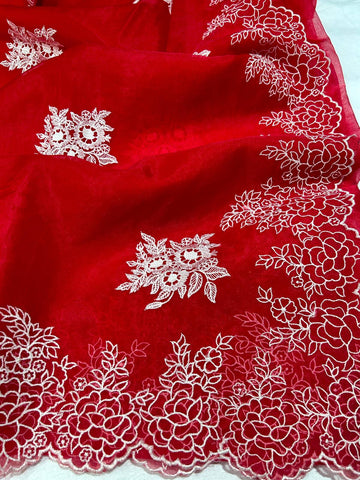 Ranas Red Color Organza Saree