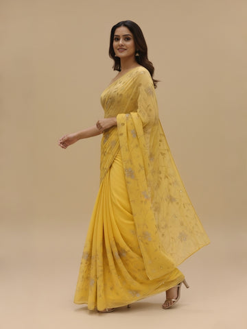 Ranas Pure Chiffon Aari Tari & Zardosi work Saree