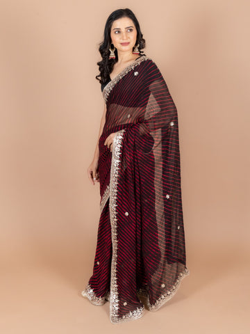 Ranas Black & Red Leheriya Saree