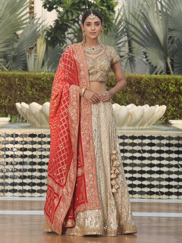 Ranas Beige Color Tussar Lehenga