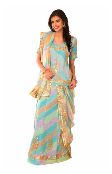 Ranas Multi Color Georgette Gota Patti Sequins Kasab Work Rajputi Poshak