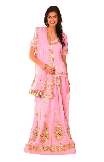 Ranas Pink Georgette Gota Patti  Sequence  Tissue Patti Crystal Stone Work Rajputi Poshak