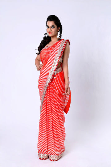 Ranas Orange Pure Georgette Gota Saree