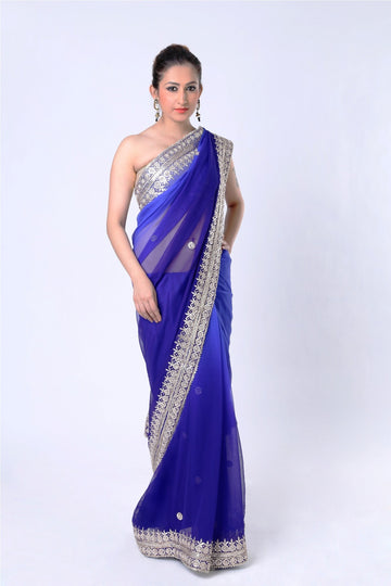 Ranas Shaded Blue Pure Georgette Gota Saree