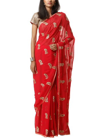 Ranas Red Color Gota Patti Saree