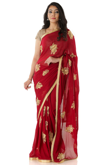 Ranas Mehroon Color Georgette Saree